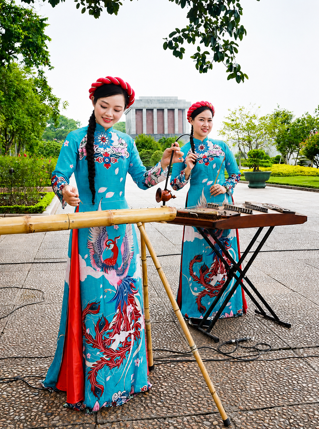 Tiết mục song tấu nhạc cụ dân tộc trong buổi diễn kỷ niệm sinh nhật Bác